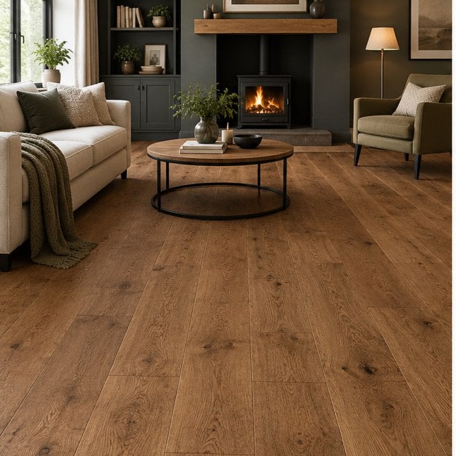 Carpet Line Direct Natures Own 12/2 Plank Brushed & Lacquered Antique Oak 